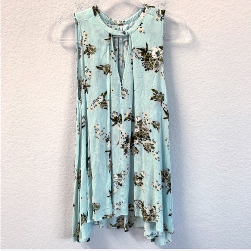 Free People None Tunic Mini Dress Floral Mint Blue - Picture 2 of 6
